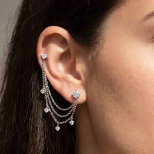 Triangle chain connecting to earrings with stones