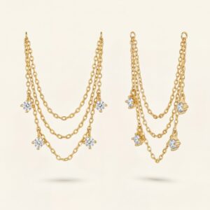 Triangle chain connecting to earrings with stones